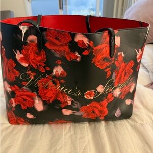 Victoria's Secret Black and Red Floral Tote